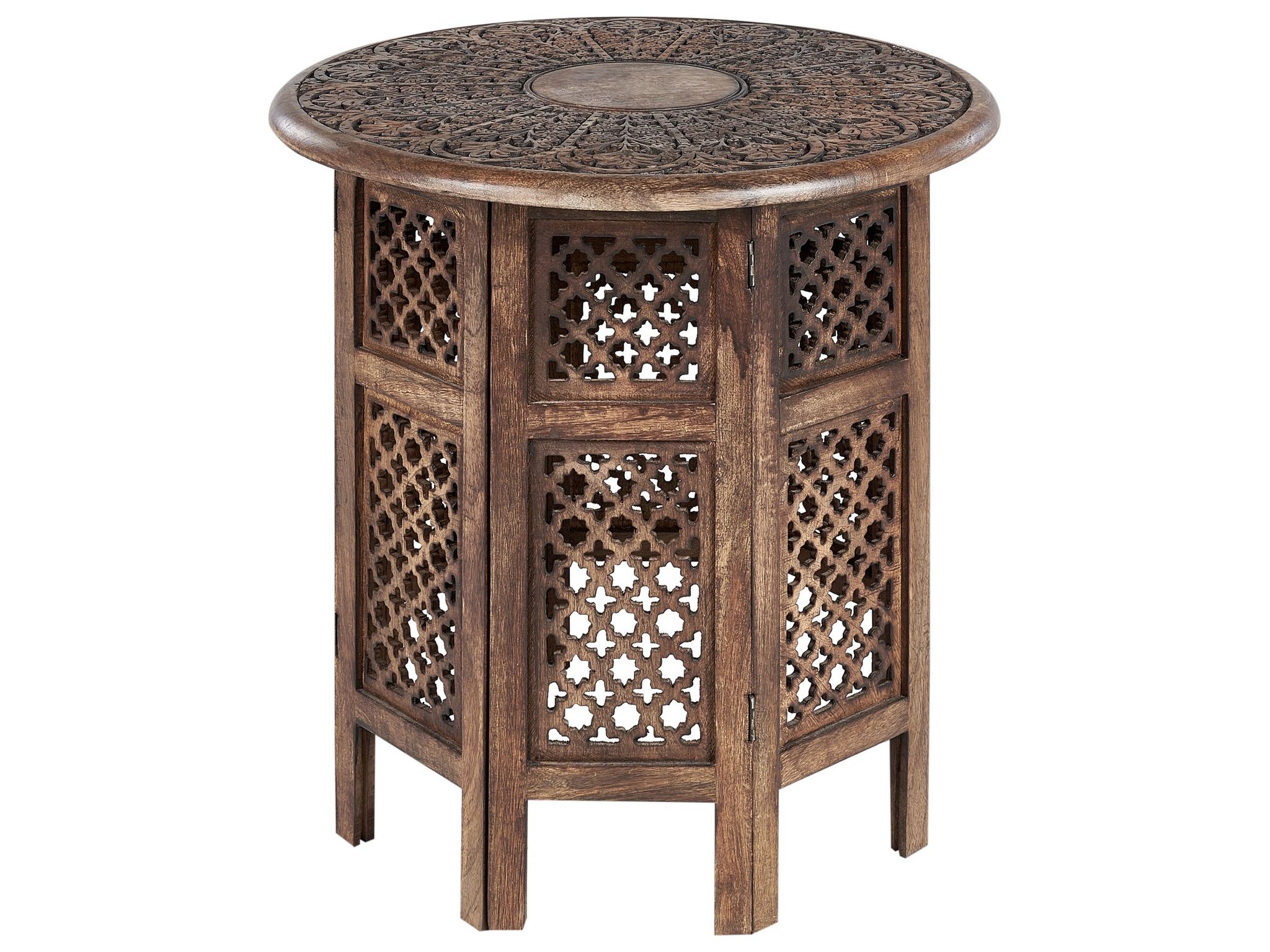 Beliani – Table D'Appoint En Bois De Manguier Ajourée – Style Oriental