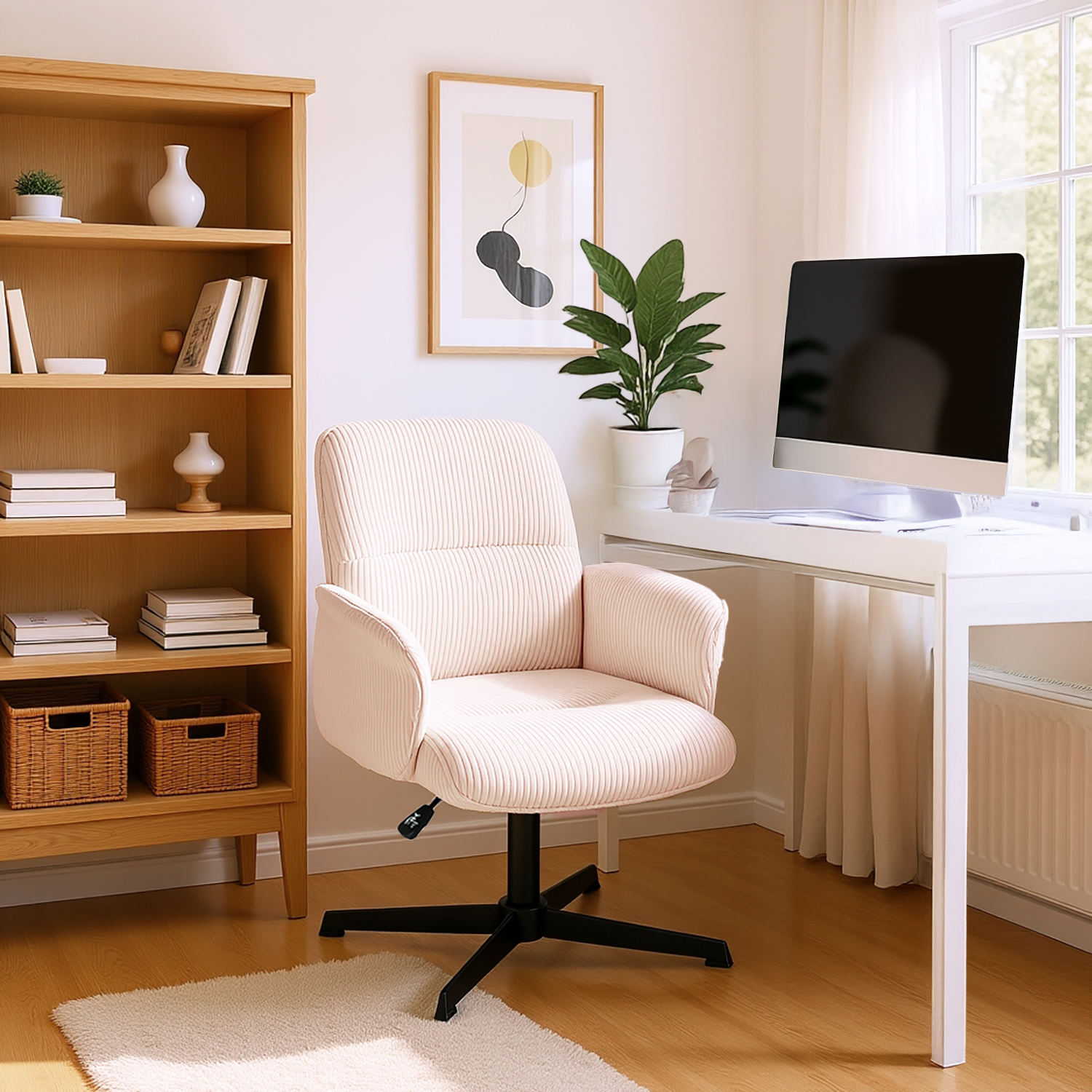 Meubles Cosy – Fauteuil De Bureau Ergonomique En Velours Côtelé Beige