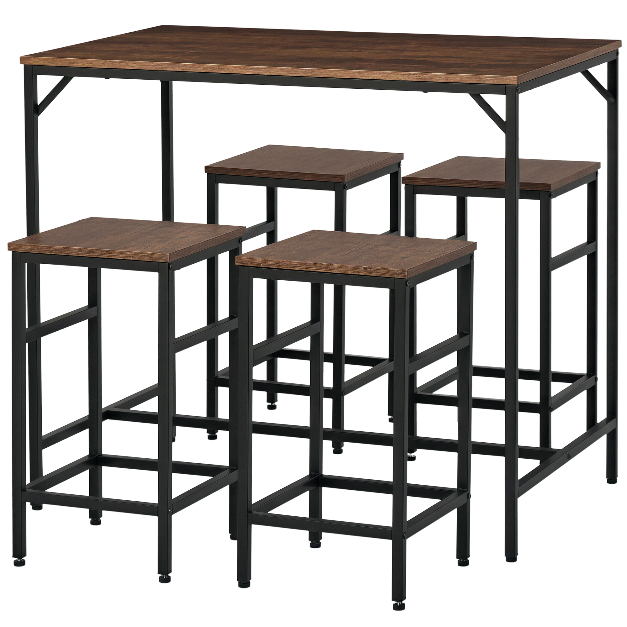 Homcom - Ensemble Table De Bar 4 Tabourets Design Industriel Métal Noir
