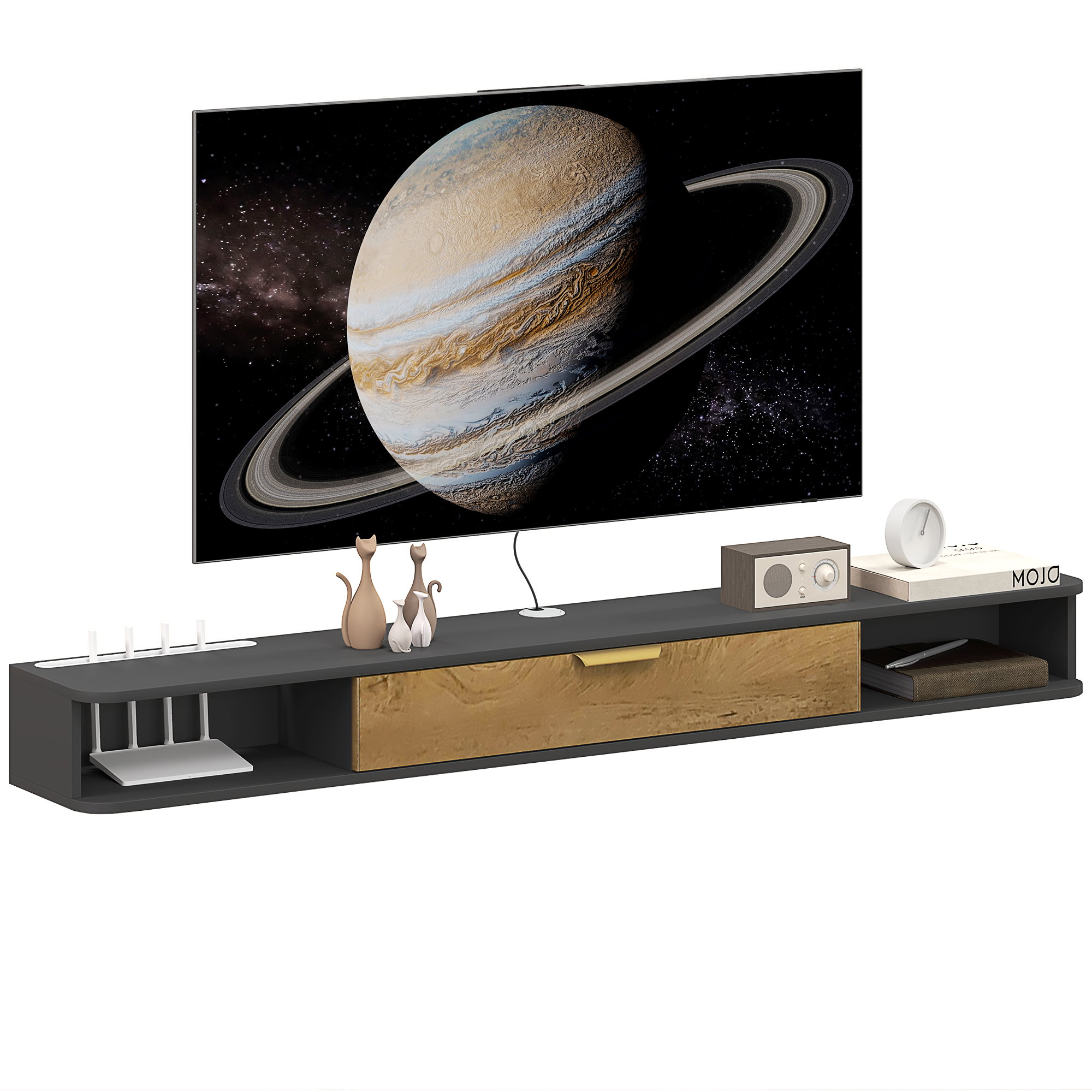 Homcom - Meuble Tv Design Suspendu - Meuble Tv Mural - 2 Niches