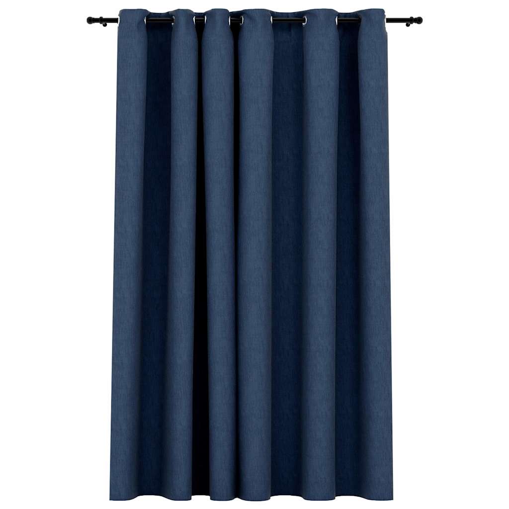 Vidaxl Blau Linen-Look Blackout Curtain With Grommets Blue 290X245cm