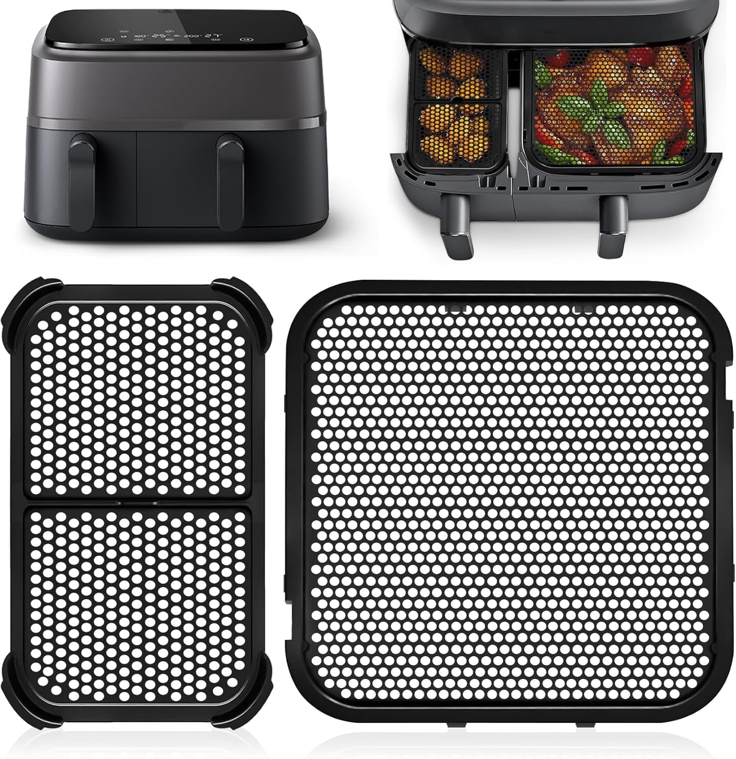 Oem Zwei Silikonformen Für Die Philips Dual Basket Series 3000 Heißluftfritteuse (6L/3L) Und Zwei Zubehörteile Für Die Heißluftfritteuse.