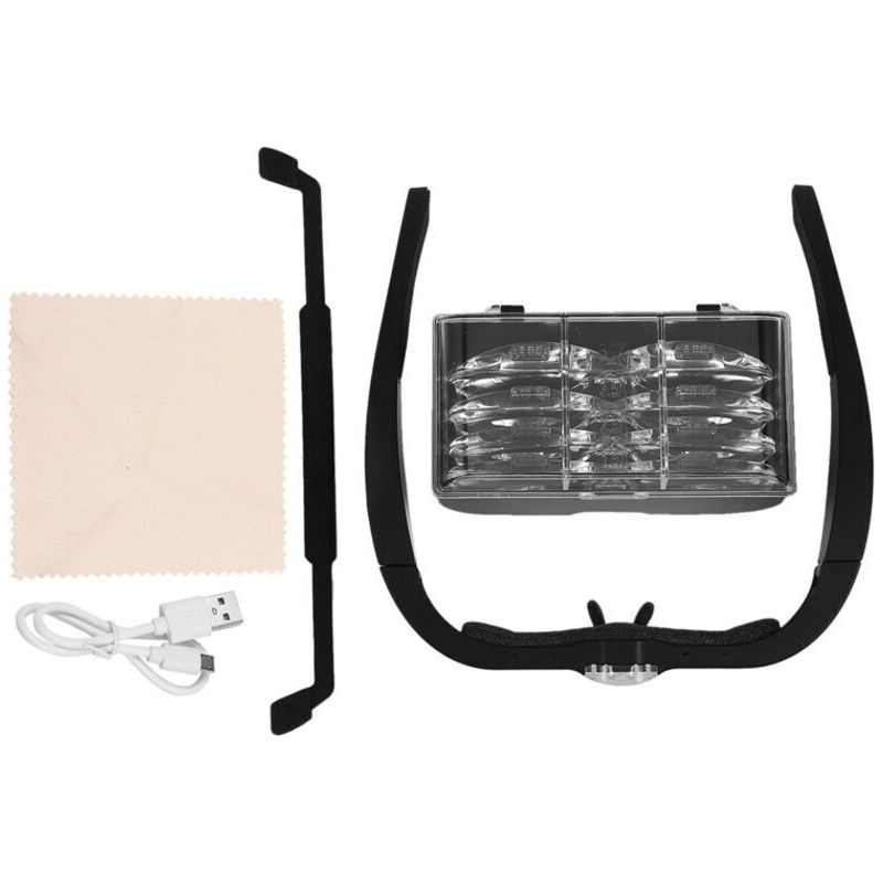 Loupe à lunettes rechargeable USB avec 2 LED, 4 grossissements 1,5X à 5,0X, monture ABS noire