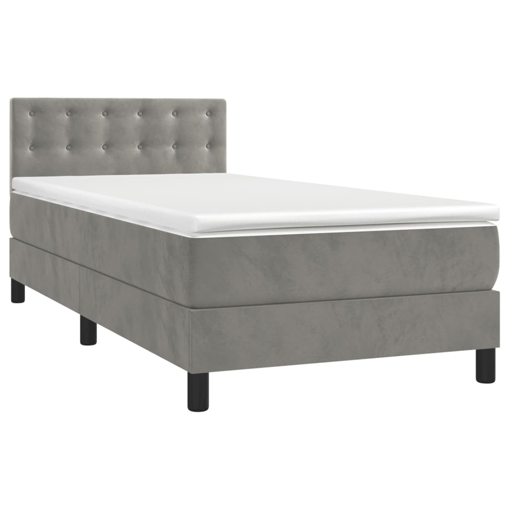 Box Spring Bed With Mattress&led Light Grey 90x190cm Velvet Vidaxl