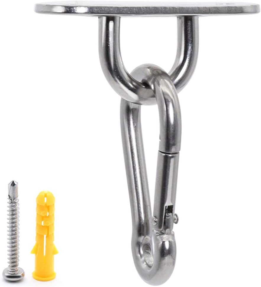 Crochet de plafond forme U en acier inoxydable 304, charge 80 kg, mousquetons et chevilles béton inclus, lot de 4