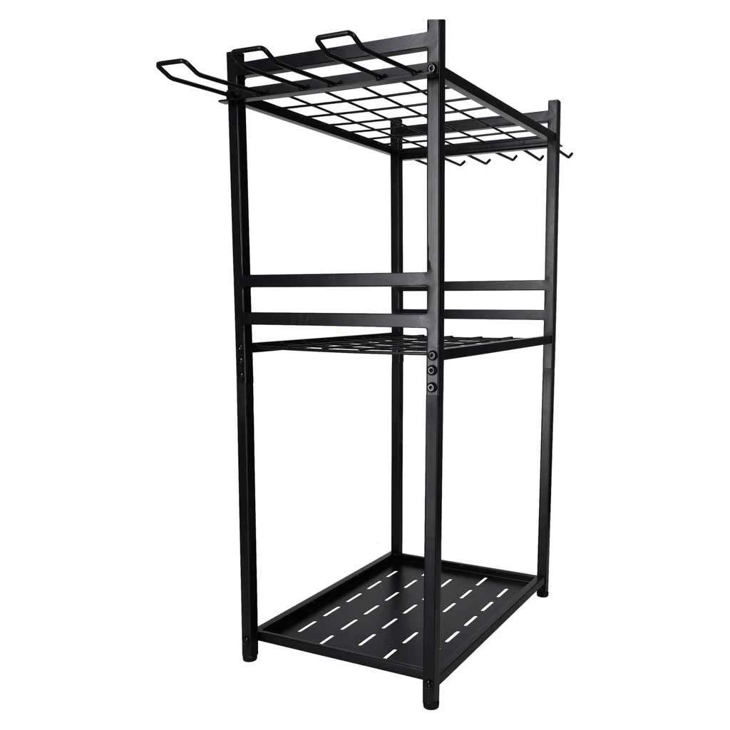 Porte-outils de jardin mural en acier au carbone, 3 étagères et crochets latéraux, 81 cm, lot de 1