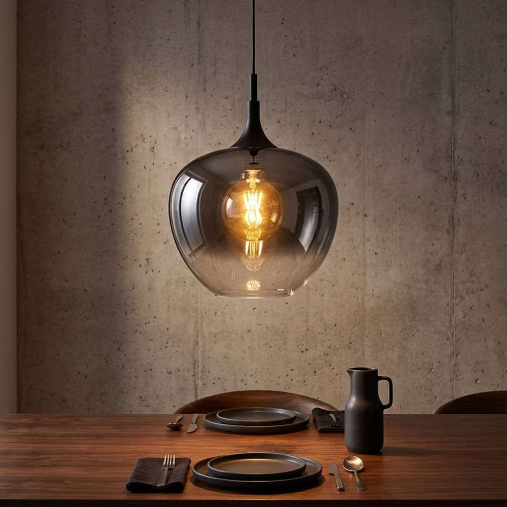 Pendelleuchte Hängeleuchte Esszimmerlampe Glas Höhenverstellbar Schwarz H 150 Cm