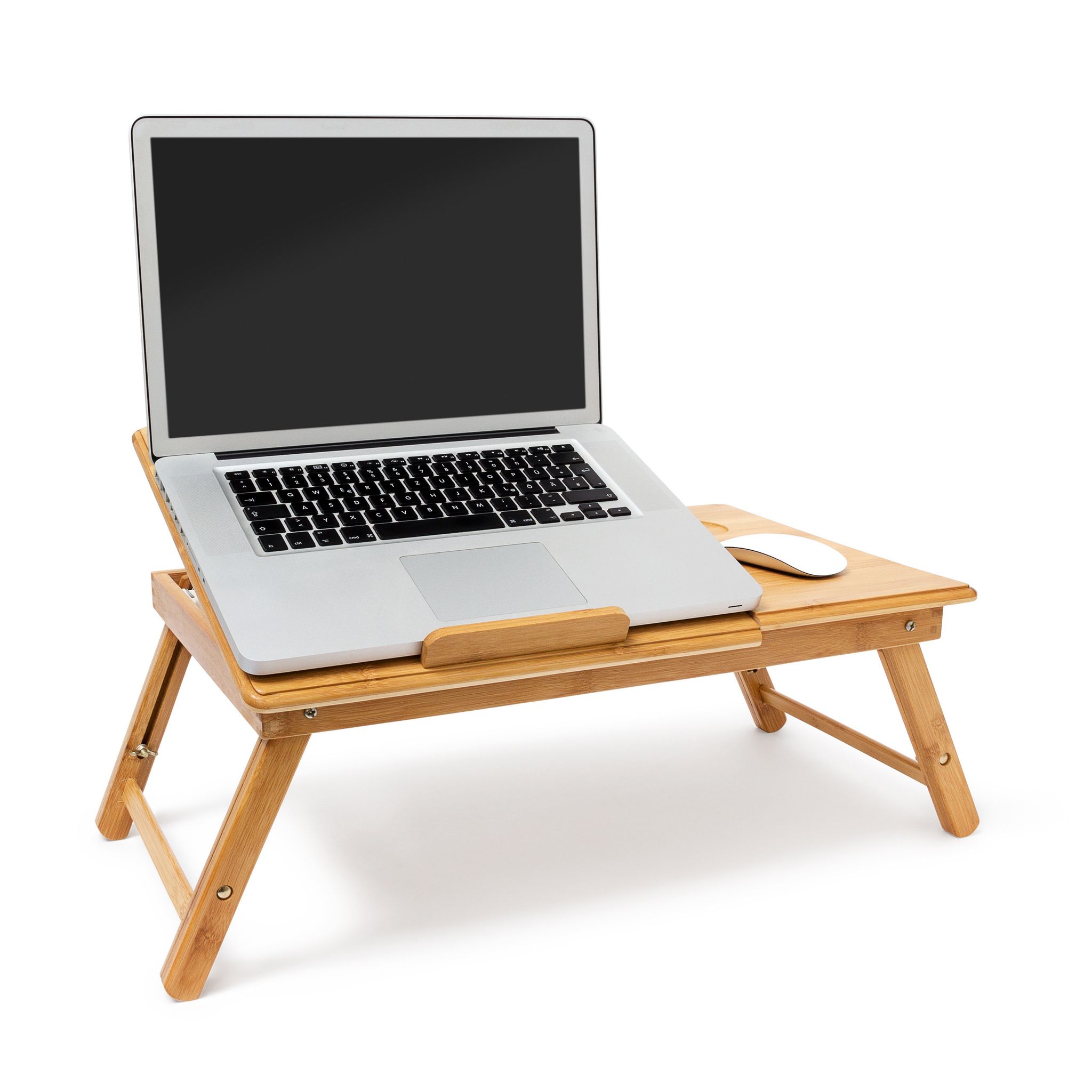 Relaxdays Laptop Table Bed Tray With Adjustable Reading Board Bamboo 30.5 x 72.5 x 35 cm Folding Laptop Stand With Fan, Laptop Stand With Shelf
