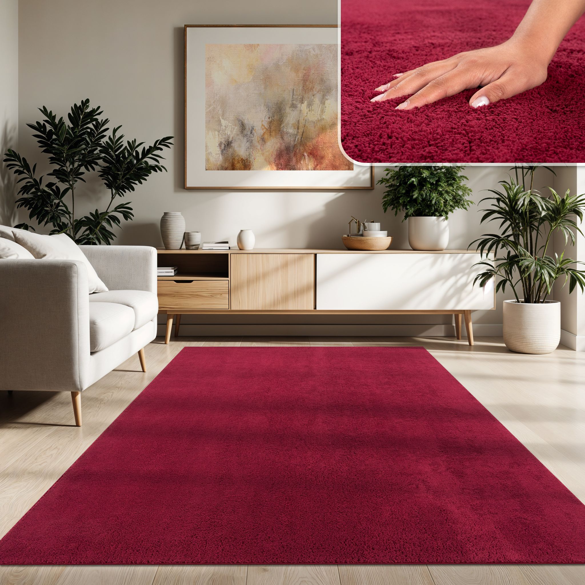 Paco Home - Tapis De Salon Poils Ras Lavable Monochrome Style Moderne