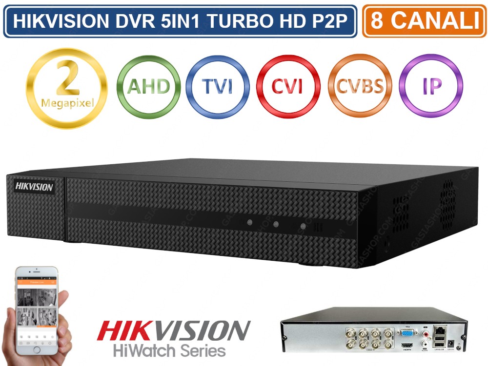 Hwd-5108m Dvr 5in1 Ahd Cvi Tvi Cvbs Ip 8 Ch Canali Utc 2 Mpx Turbo Hd - Capacità Hard Disk: Nessun Hard Disk - Hikvision