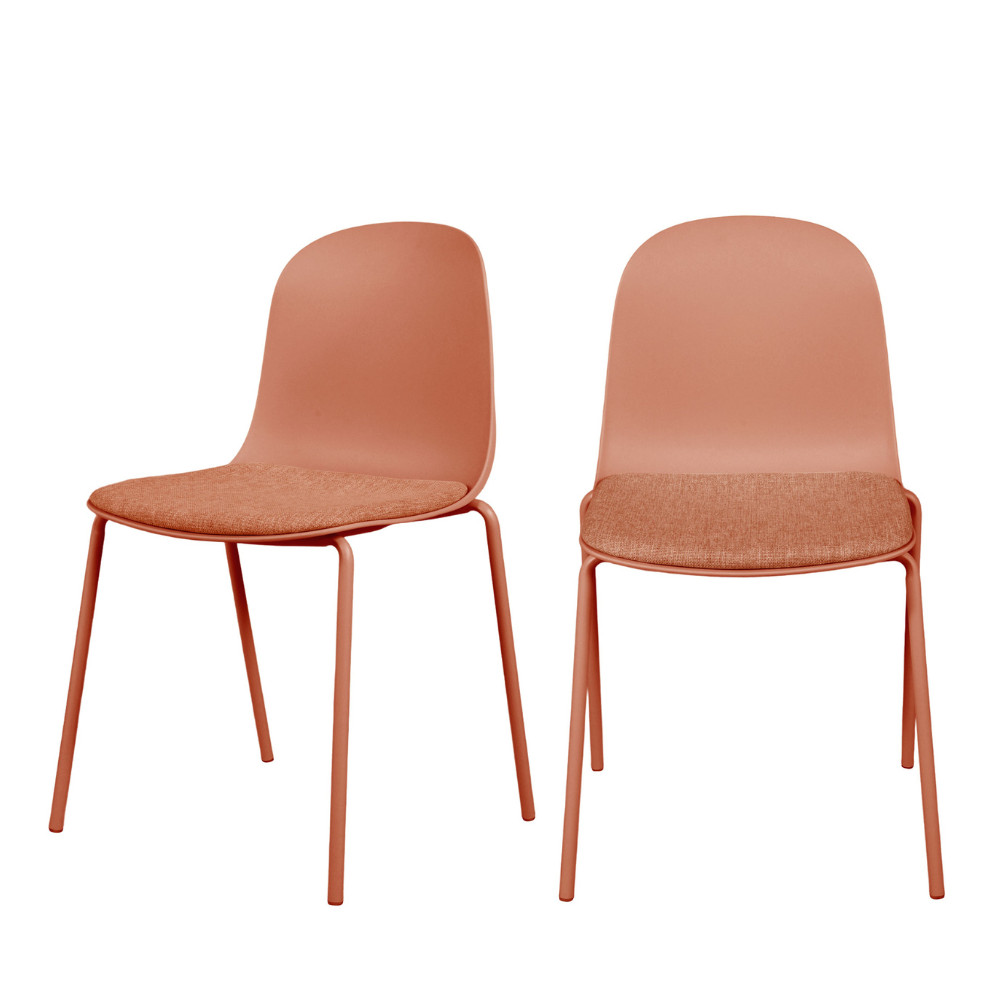 Lot De 2 Chaises En Tissu Et Métal Pieds Terracotta - Terracotta - Linda