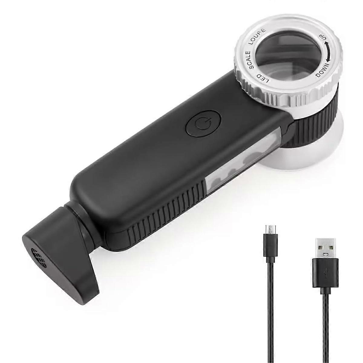 Loupe de bijoutier pliable 30x, 7 lampes LED et UV, lampe torche intégrée, USB rechargeable