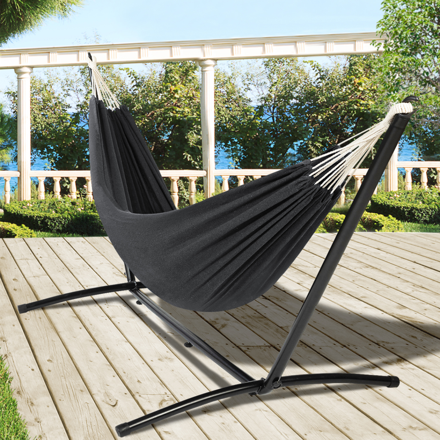 Idmarket Hamaca con Soporte de Metal y Lona Gris Antracita