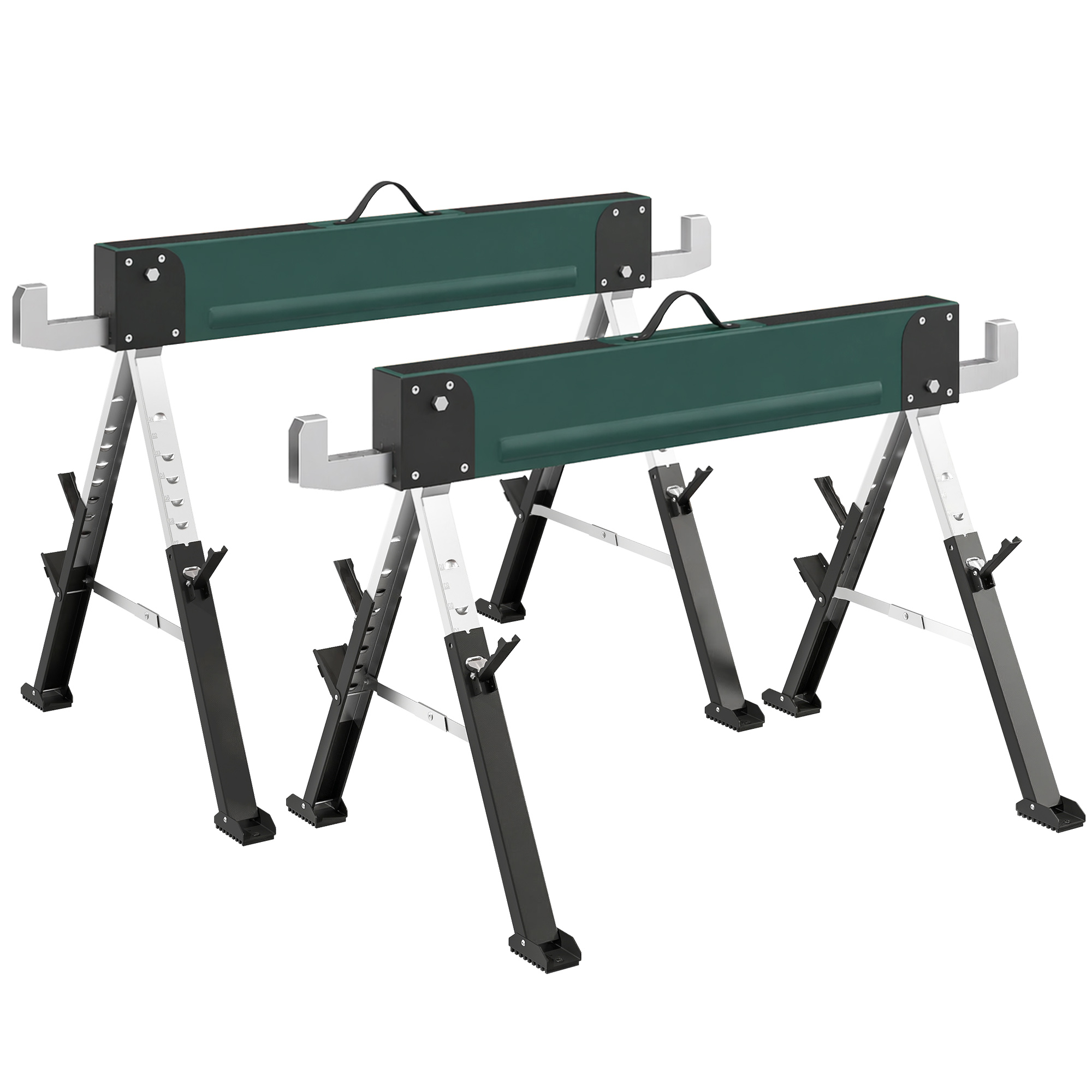 Tréteaux métalliques pliants, charge 1160 kg, hauteur réglable 64-81 cm, poignée de transport, lot de 2