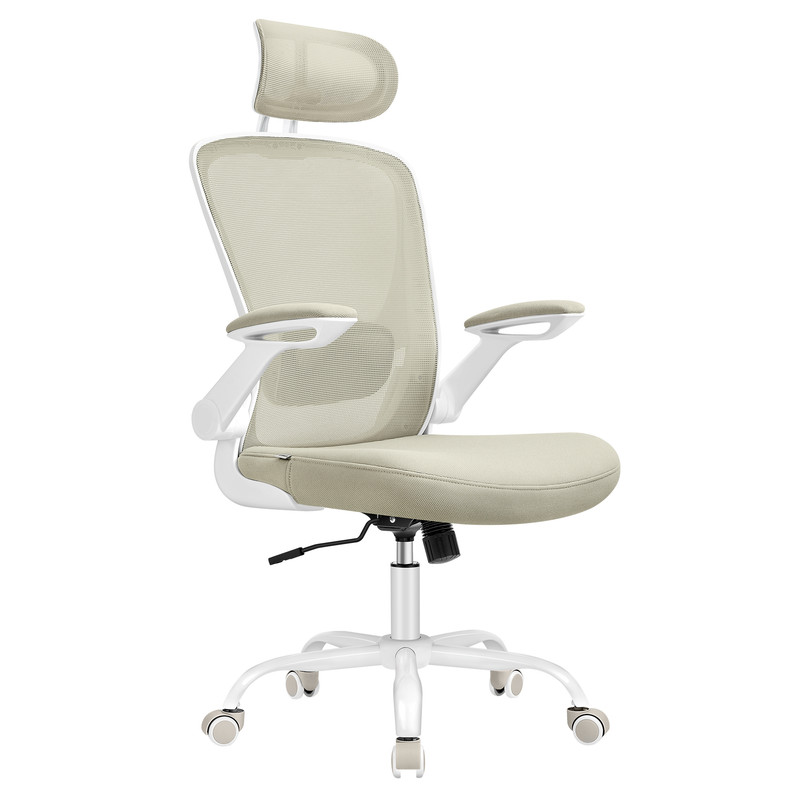 Songmics - Chaise Bureau Ergonomique, Tissu En Maille, Support Lombaire, Appui-tête, Mécanisme À Bascule, Assise Large De 53 Cm, Accoudoirs Rabattables, Pour Bureau, Chambre, Beige Cappuccino
