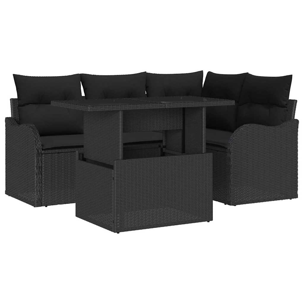 Garden Sofa Set With Cushion 5 Pcs Black Poly Rattan Vidaxl