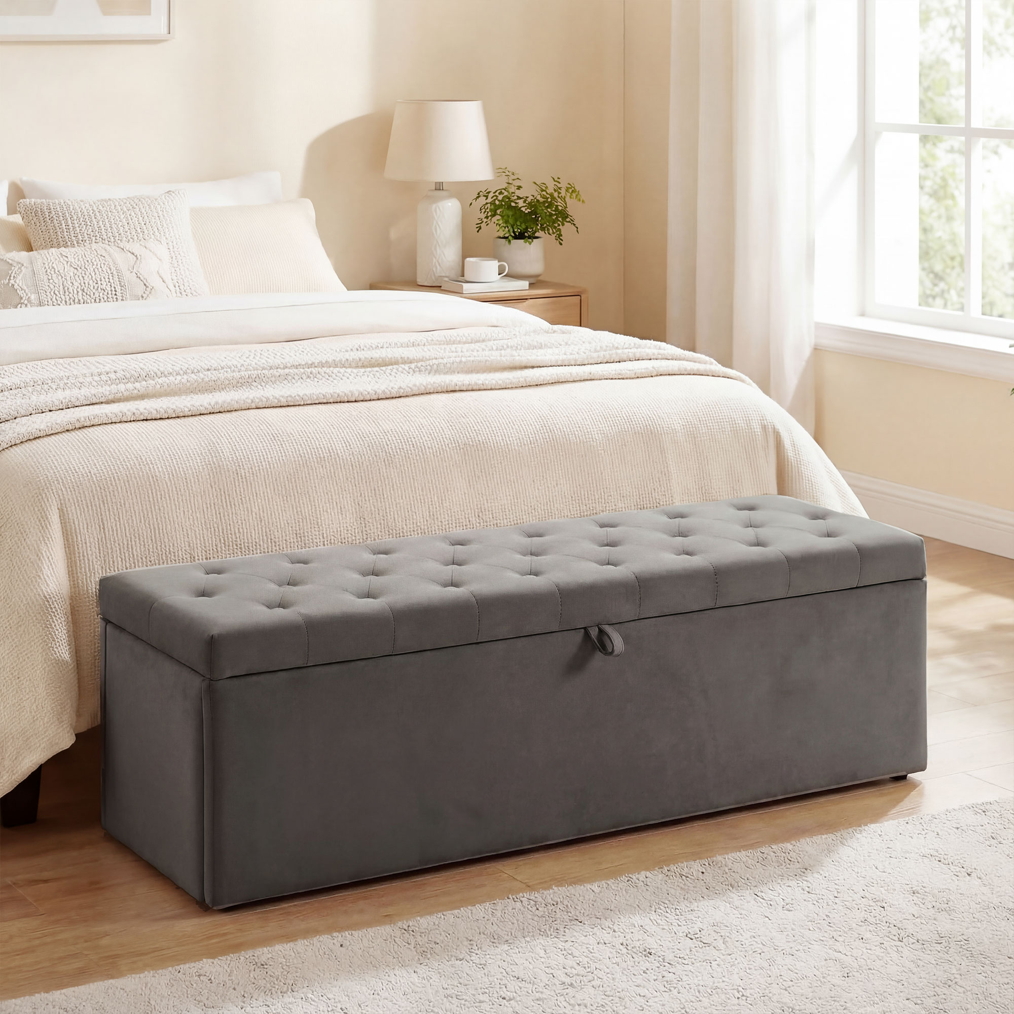 Banc De Rangement En Velours 140 L Avec Assise Rembourrée Large