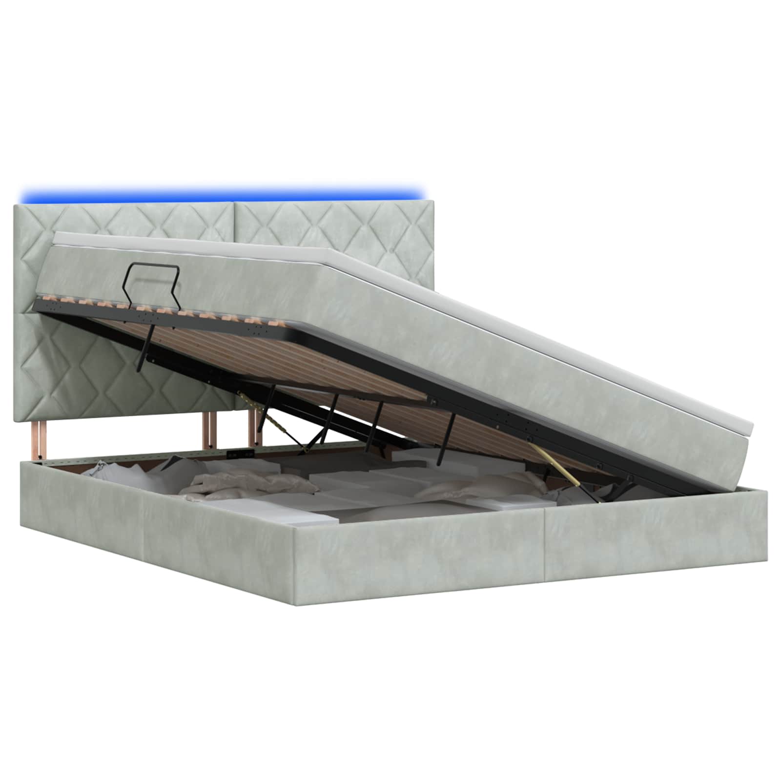 Vidaxl Hellgrau Led-Speicherbett Mit Matratze 180 X 200 Cm Samt