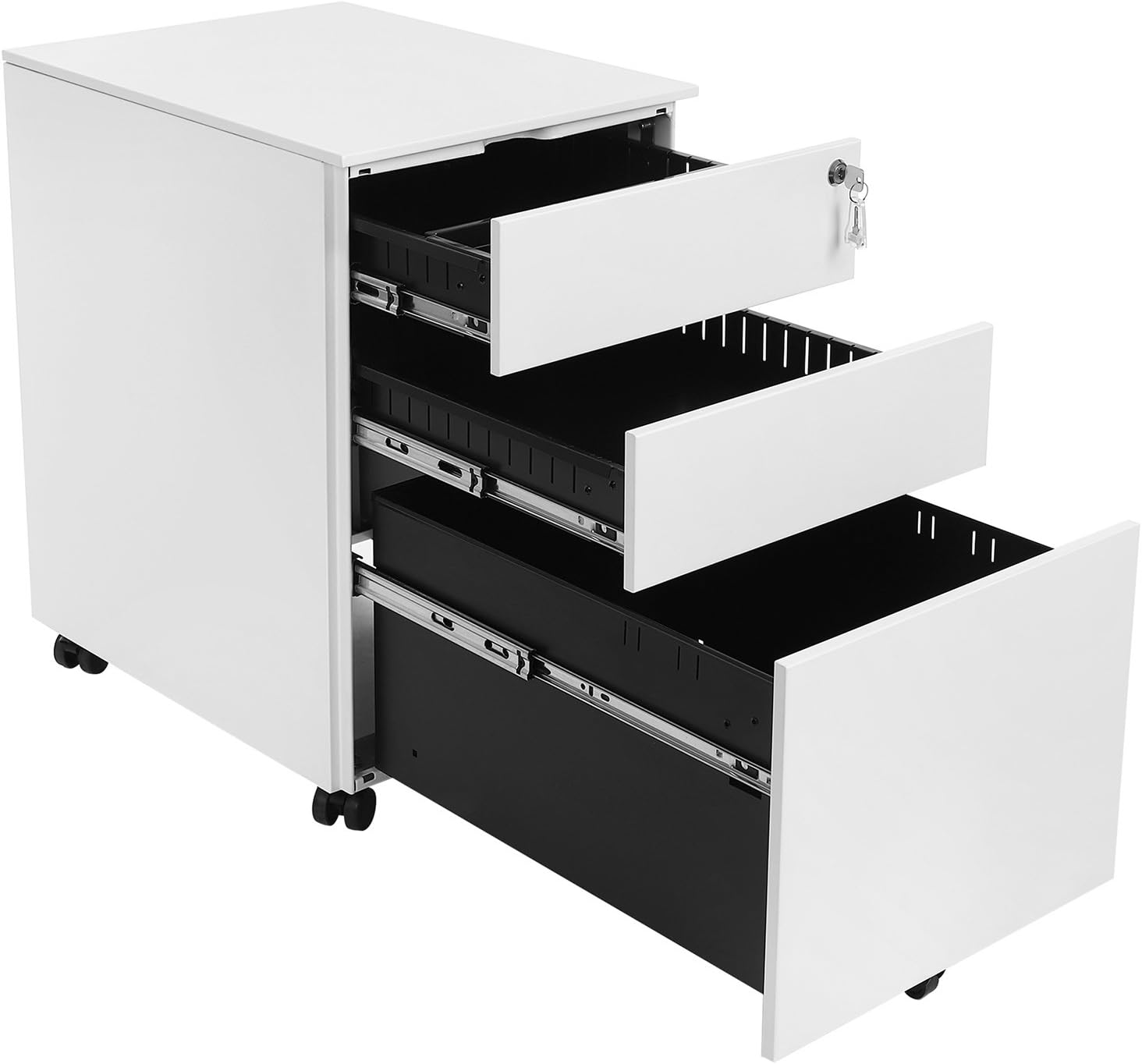 Songmics - Caisson De Bureau À Roulettes Avec 3 Tiroirs Et Classeur