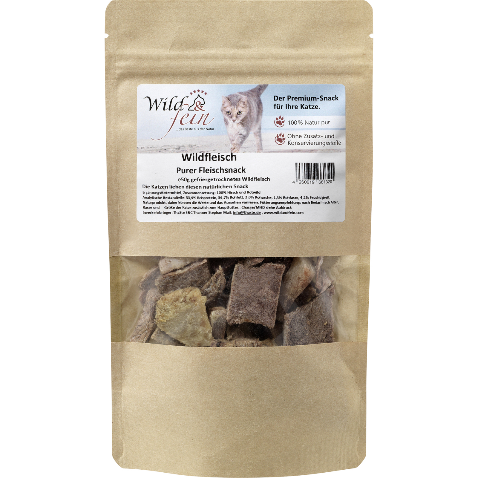 Wild & Fein Wildfleischsnack Für Katzen, Gefriergetrocknet - 50g - Bild 3