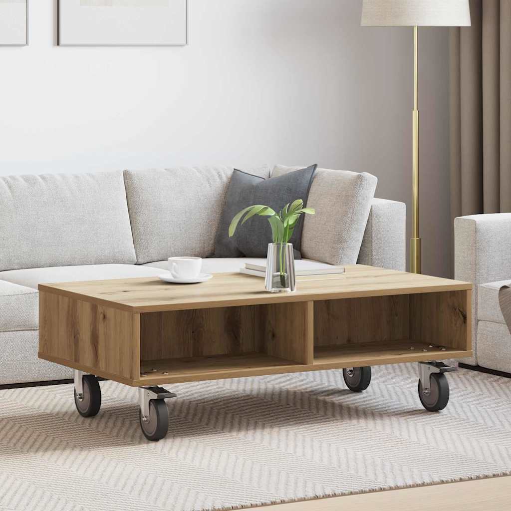 Side Table With Wheels Artisan Oak 90 X 50 X 30 Cm Vidaxl
