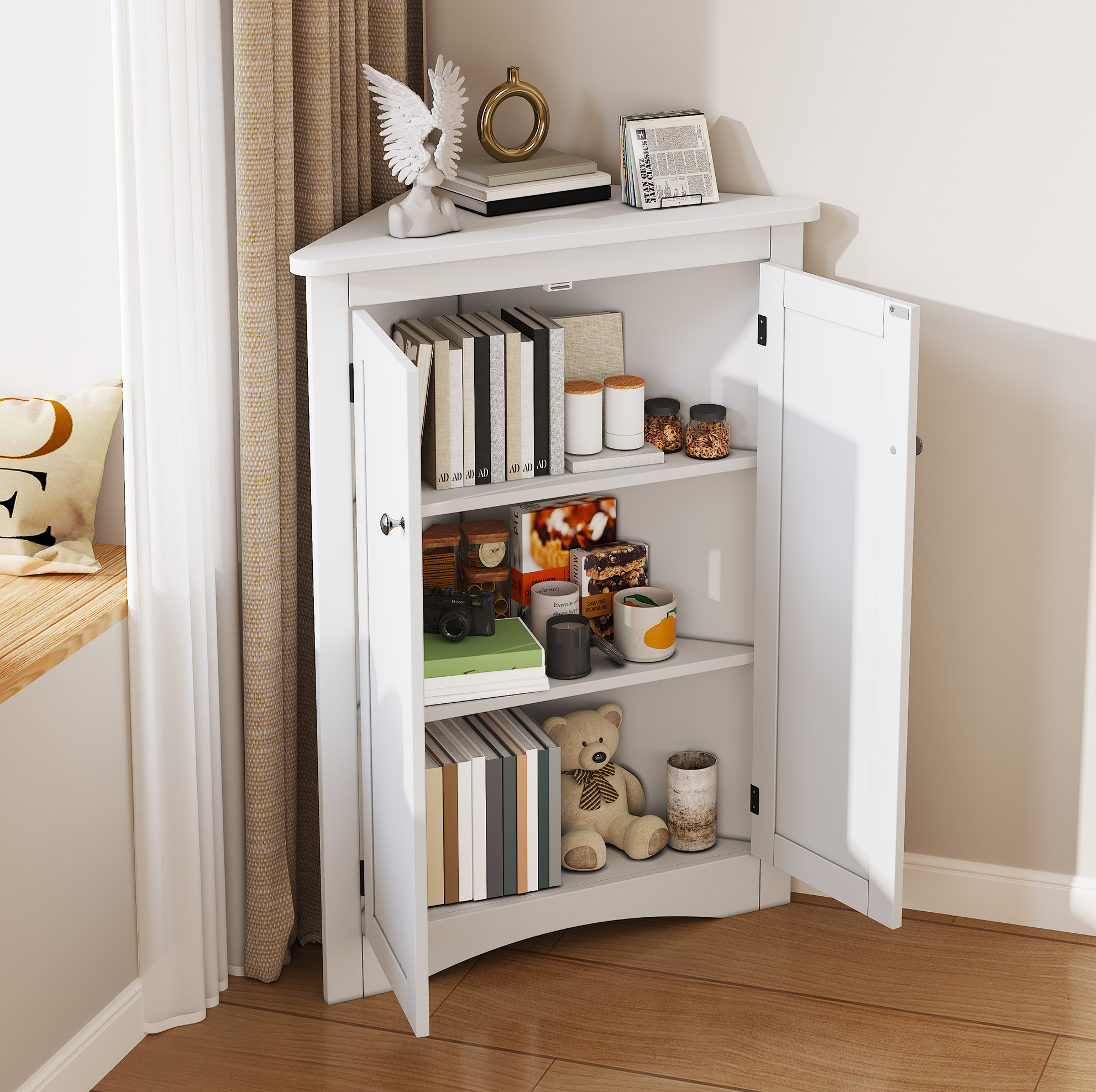 Covreo Eckschrank 61.5x80 Cm Weiß Mdf Mit 2 Türen Und 3 Ebenen