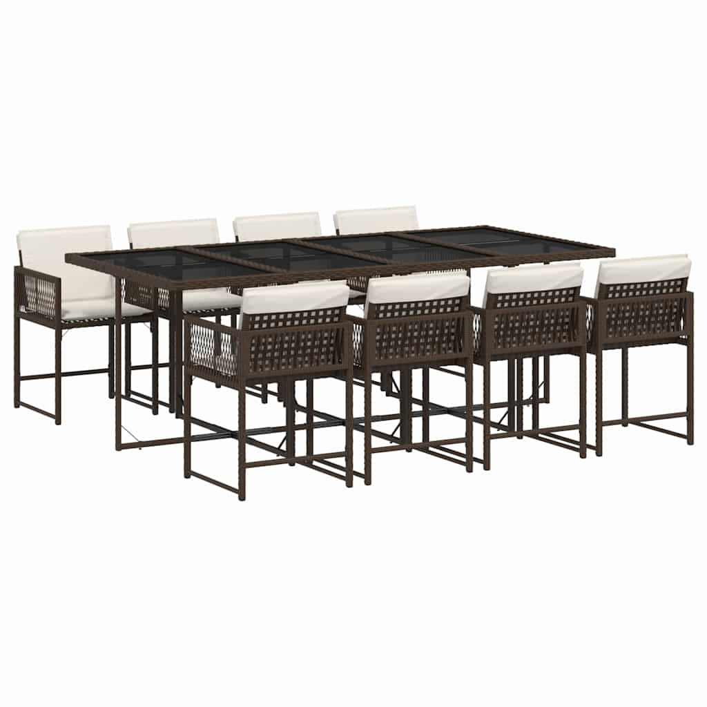 9 Piece Garden Dining Set With Cushions Brown Poly Rattan Vidaxl