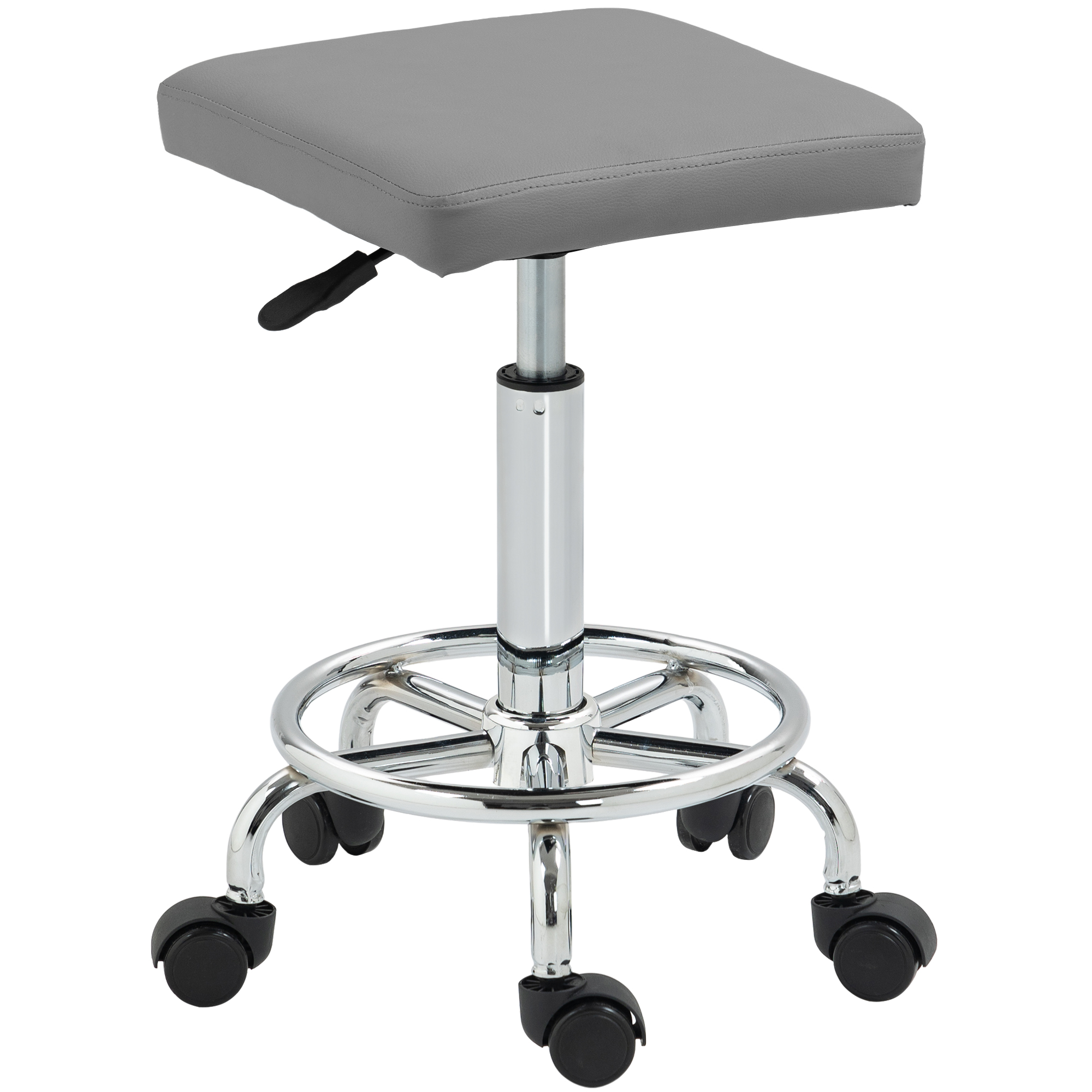 Tabouret d'atelier pivotant à 360°, assise rembourrée et repose-pieds, hauteur réglable 50-66 cm, gris