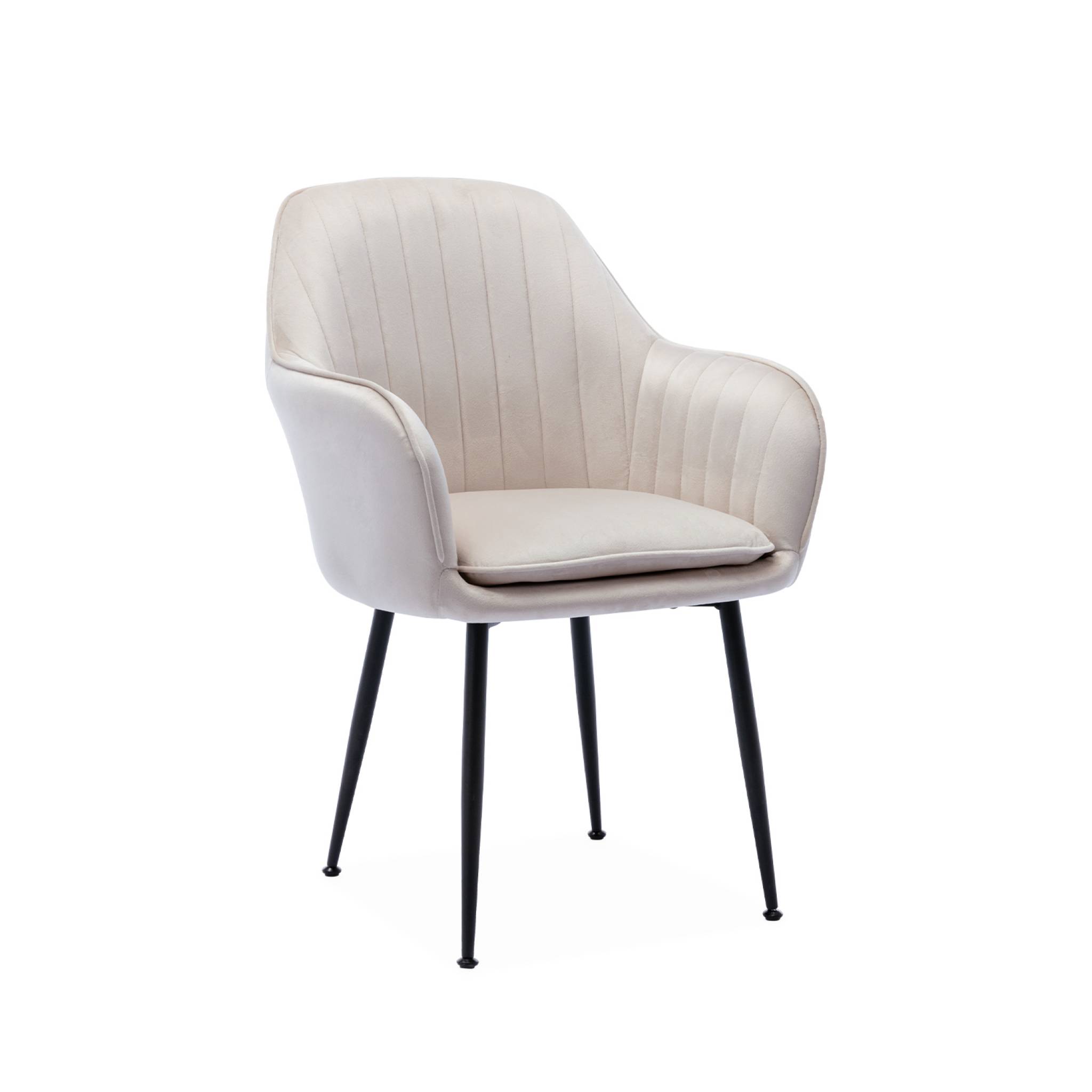 Sweeek - Fauteuil En Velours Blanc Cassé Et Pieds En Métal Noir Mat.