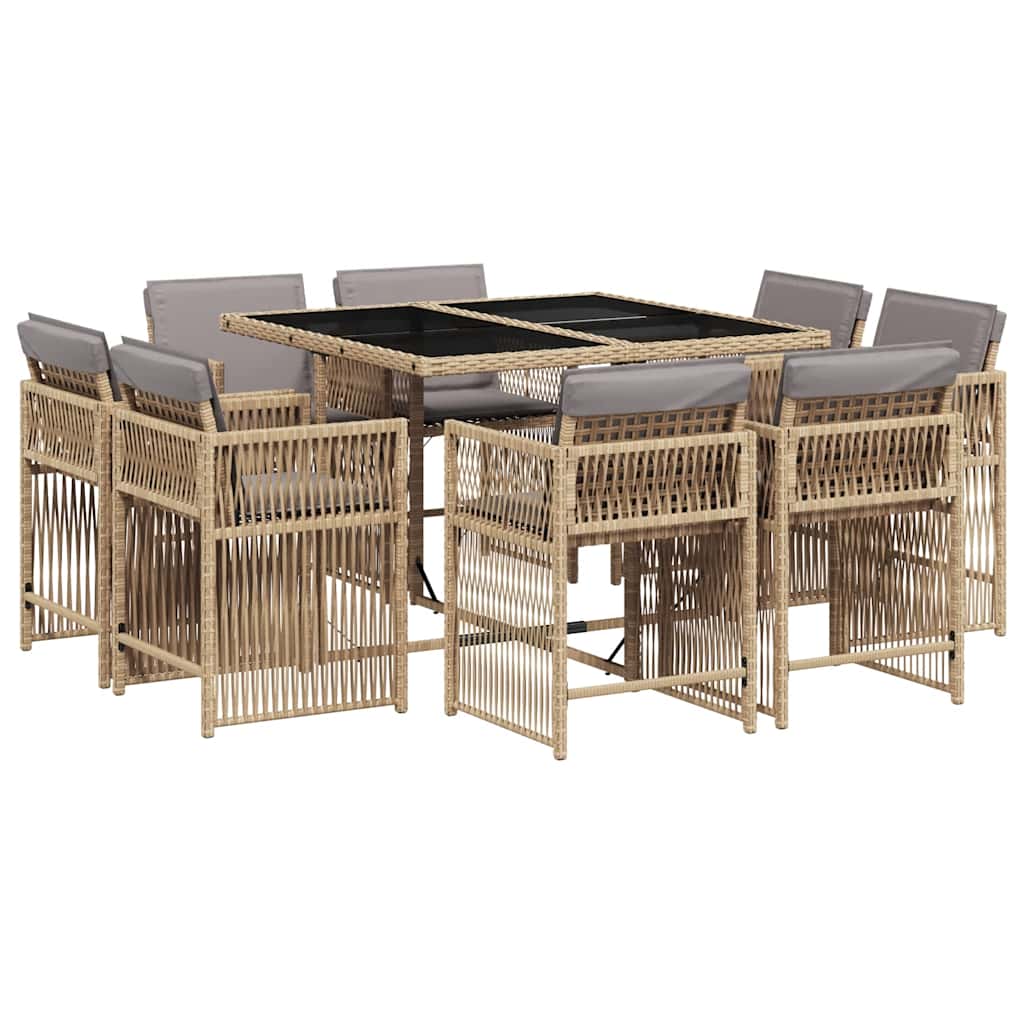 9 Piece Garden Dining Set With Cushions Mix Beige Poly Rattan Vidaxl
