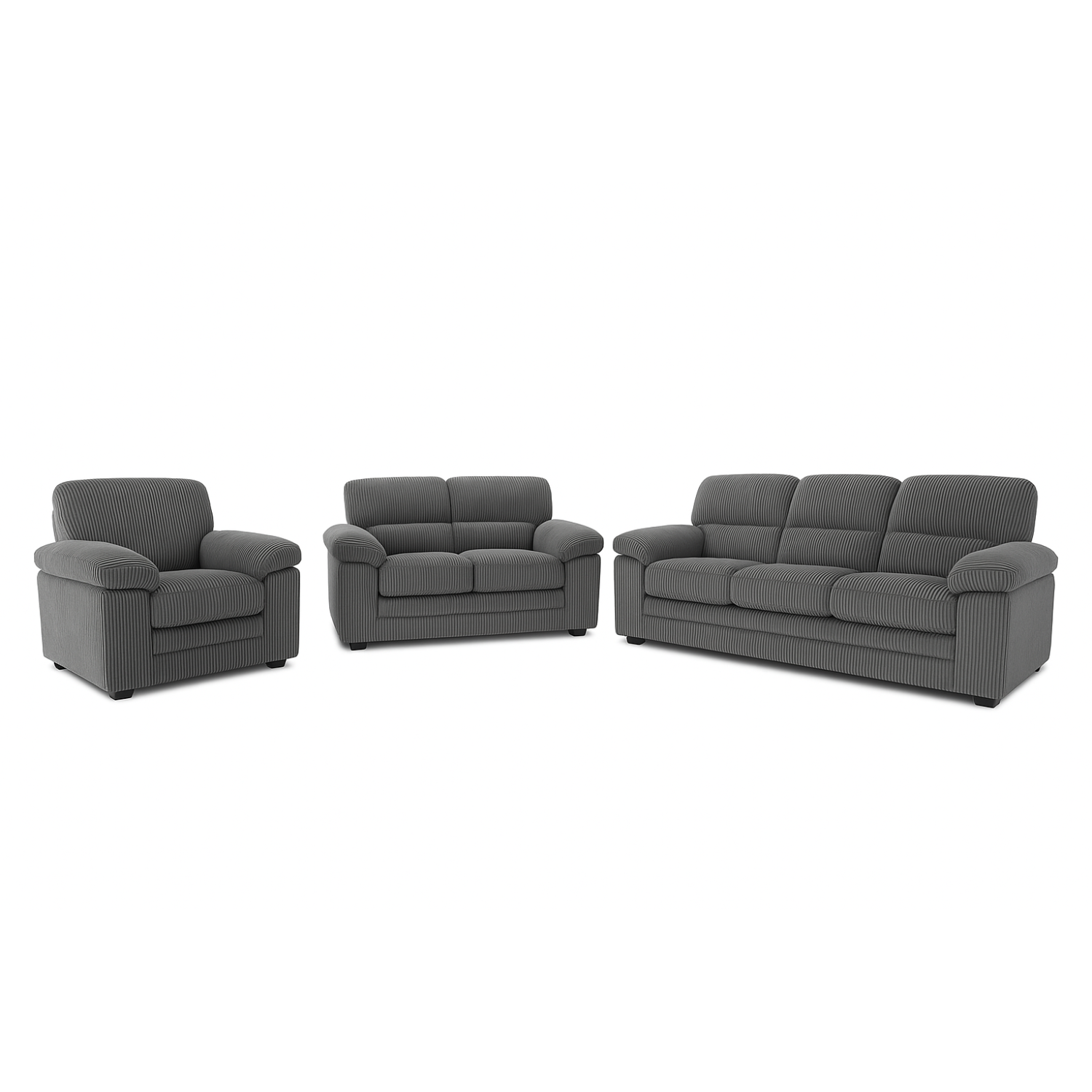 Dunkelgraue Cord-sofagarnitur + 2-sitzer + Sessel Lincoln