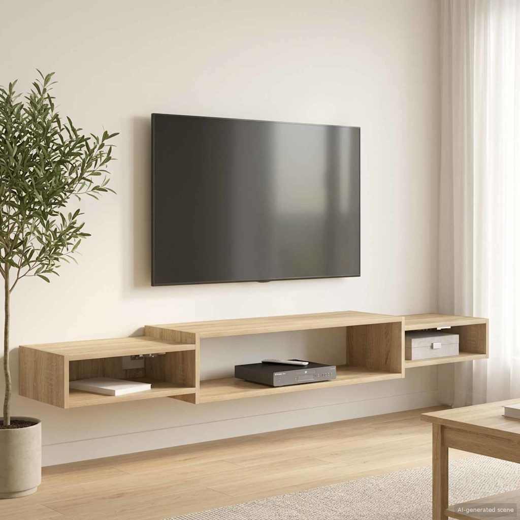 Vidaxl Meuble Tv Mural Montage Mural Chêne Sonoma 180 X 28 X 21 Cm