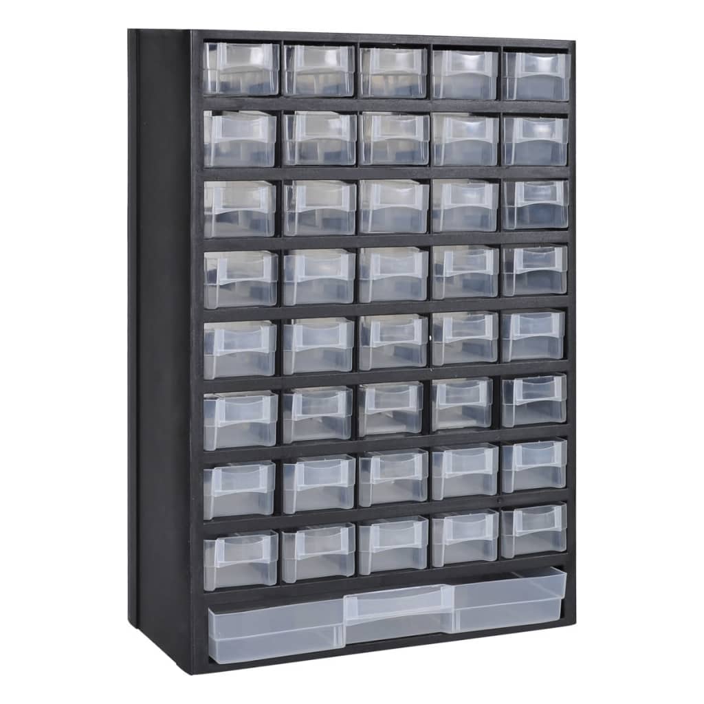 Armoire de rangement 41 tiroirs transparents, 31 x 13,8 x 49 cm, fixation murale, noir