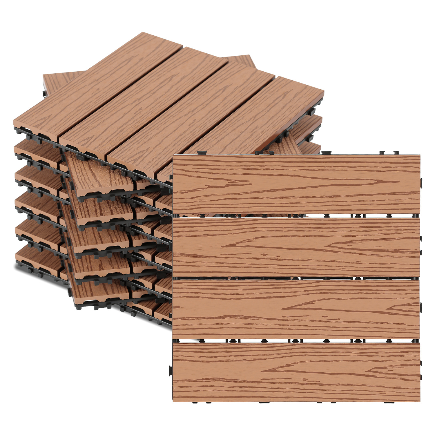 Tolletour Lote de 11 Baldosas para Terraza WPC de 4 Listones, 1 m², 30 x 30 cm