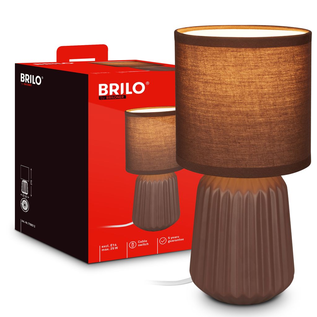 B.k.licht Briloner Nachttischlampe Keramikfuß Ø13x27 Cm E14 Fassung Max. 25w Kabelschalter Braun - Tischlampe Wohnzimmer Schlafzimmer Flur