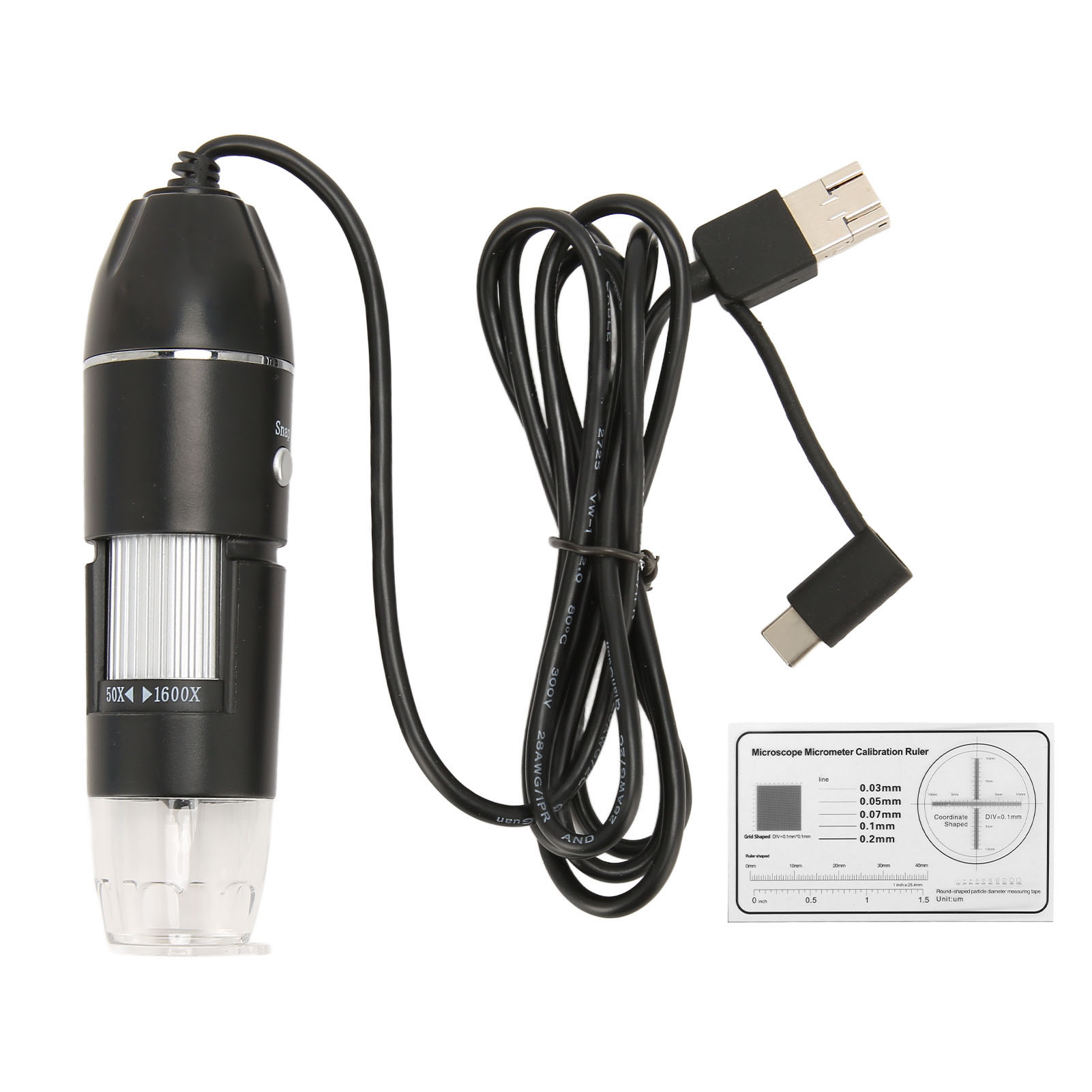 Microscope numérique USB 50x à 1600x, 8 LED, capteur CMOS 1920x1440, connexion Type C et Micro USB