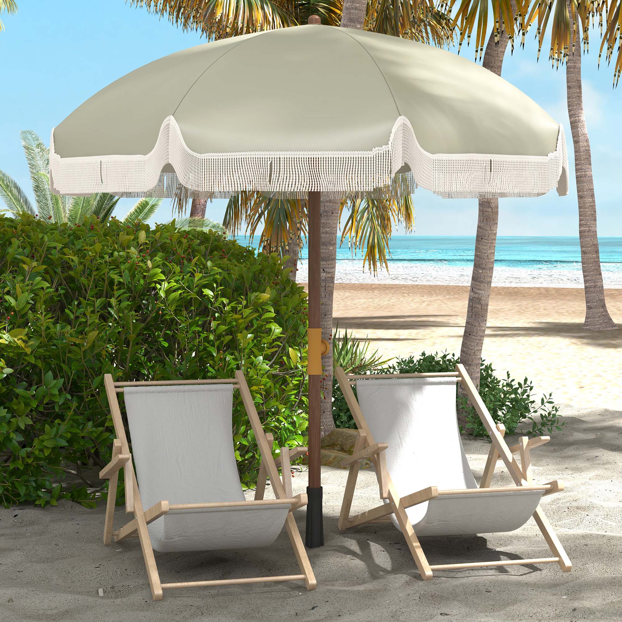 Parasol De Plage Parasol D'Extérieur Rond Parasol À Frange Protection
