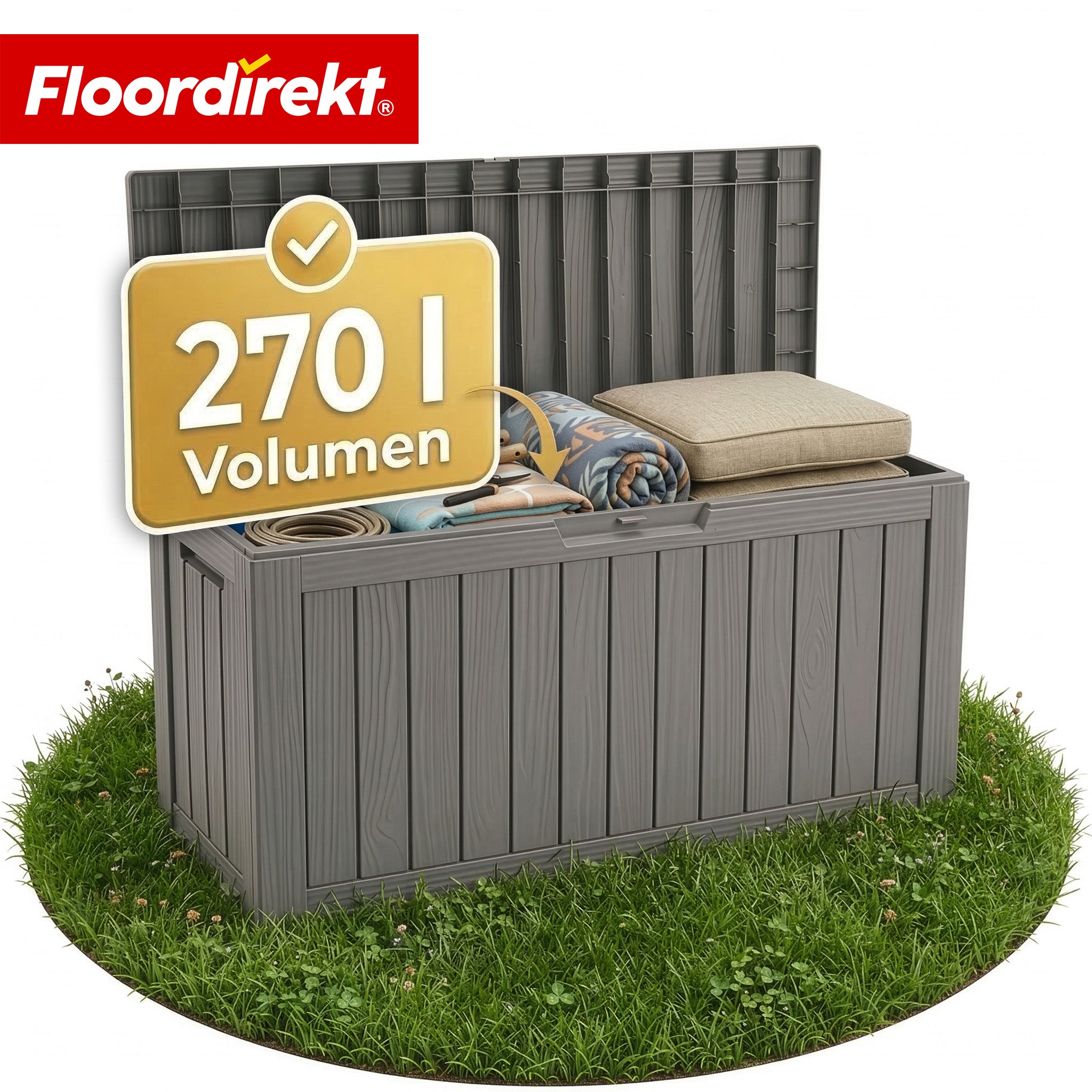 Floordirekt Gartenbox In Holz-optik Wetterfeste Kissenbox Für Terrasse & Balkon Braun 117 X 53 X 55 Cm (270 L)