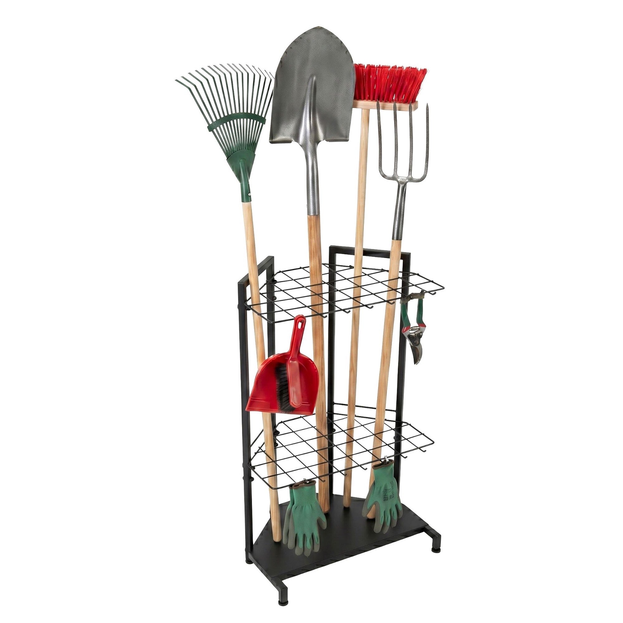 Porte-outils de jardin en acier, 34 outils, 66 cm, deux niveaux, noir