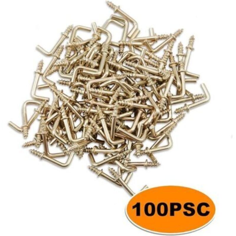 Crochets à vis en L dorés, acier au carbone plaqué laiton, 1,27 cm, lot de 100