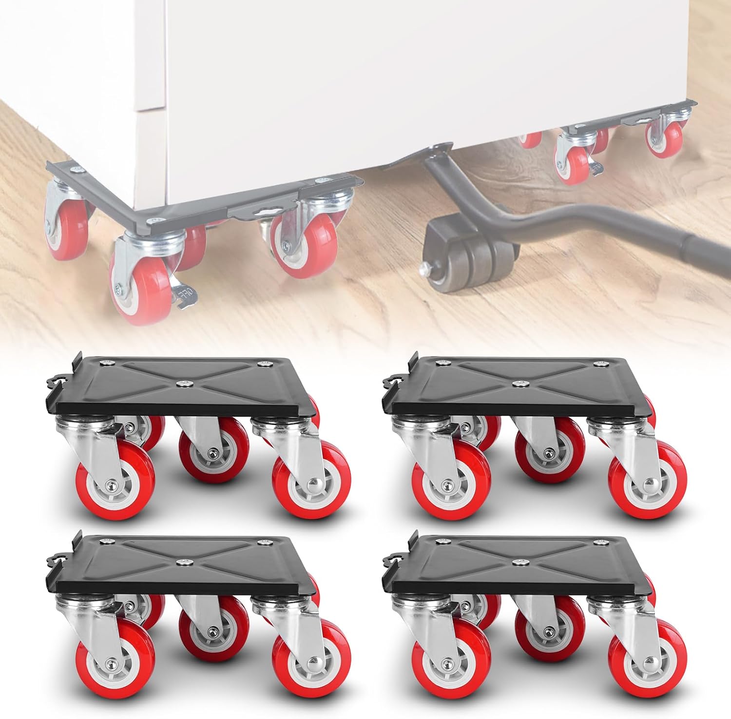 Rouleau de transport pour meubles 3000 kg, lève-meubles à 5 roues universelles avec freins, lot de 4 diables et patins antidérapants