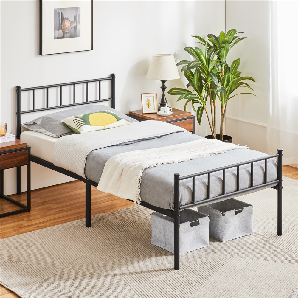 Yaheetech - Cadre De Lit Simple En Métal 90x200 Cm Pour Adultes Grande Espace En Lattes Noir