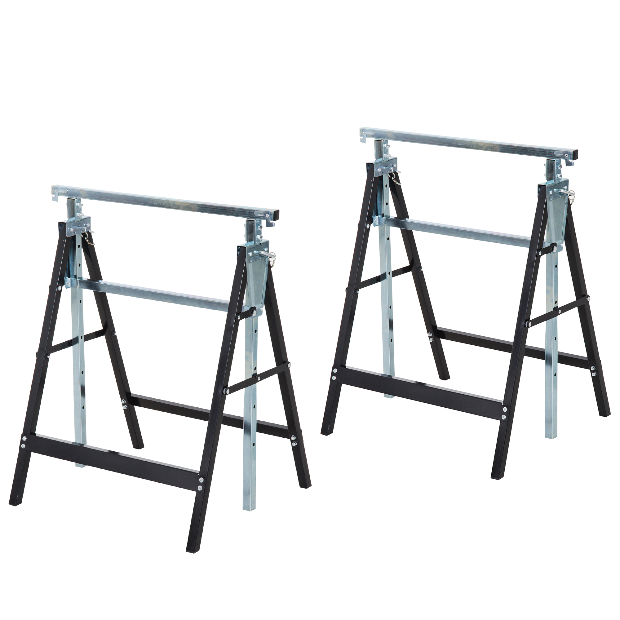 Tréteaux pliables télescopiques réglables en hauteur 80-130 cm, acier Q195, 6 pieds, lot de 2