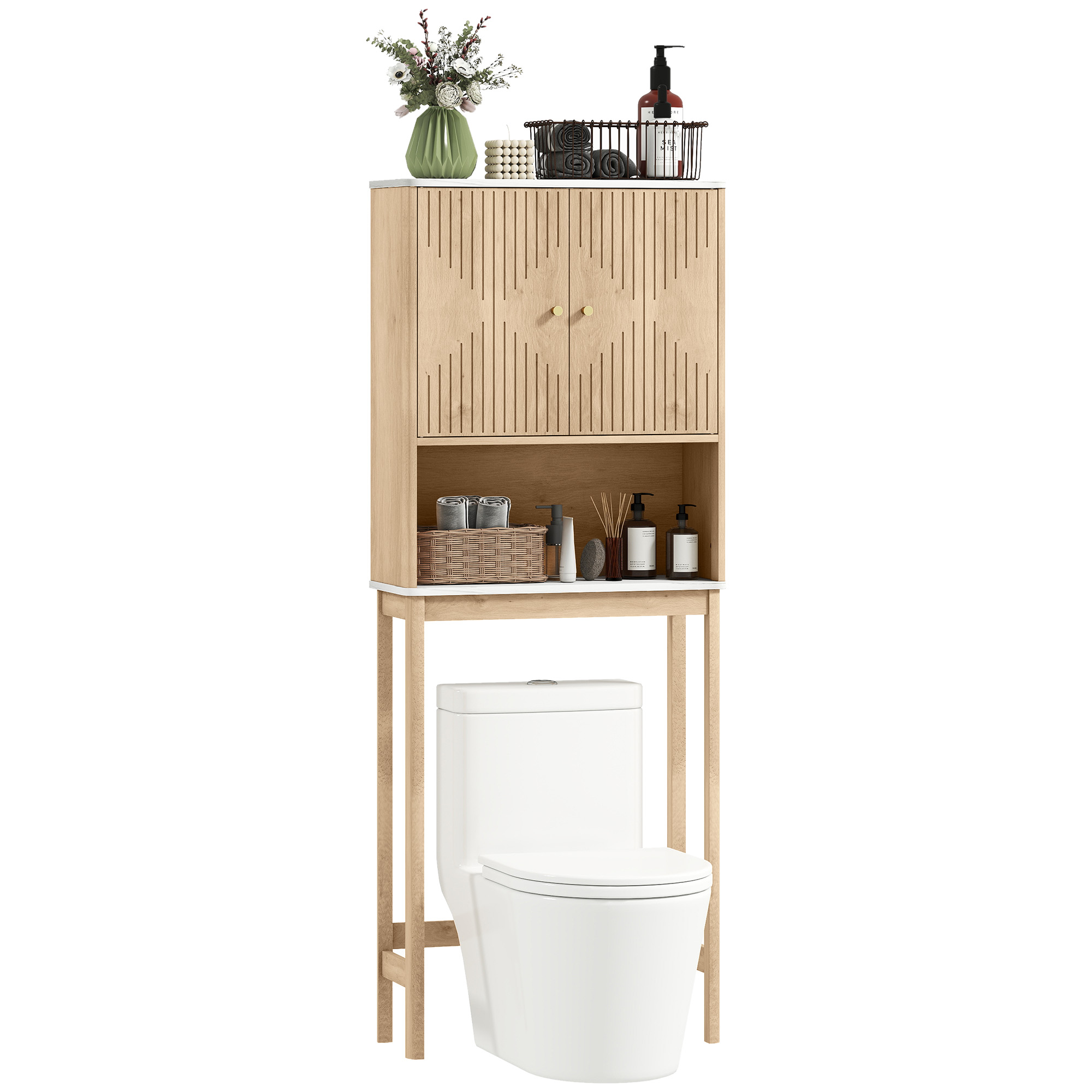 Homcom – Meuble Wc Dessus De Toilette Avec Placard Double Porte