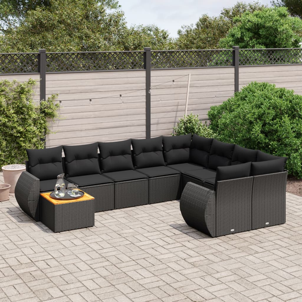 Schwarz 10-Tlg. Garten-Sofagarnitur Mit Kissen Poly Rattan Vidaxl - Bild 2