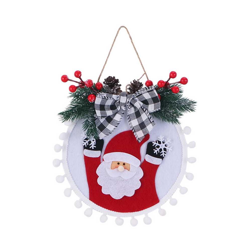 Couronne de Noël décorative en tissu non tissé, branches de pin artificielles et nœud en ruban, pour porte d'entrée et mur