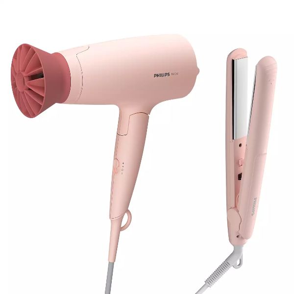 Philips Bhp398-00 3000 Series Set Per Styling Dei Capelli 1600 W Thermoprotect Ceramica 3 Temperature Piastra Asciugacapelli Colore Rosa