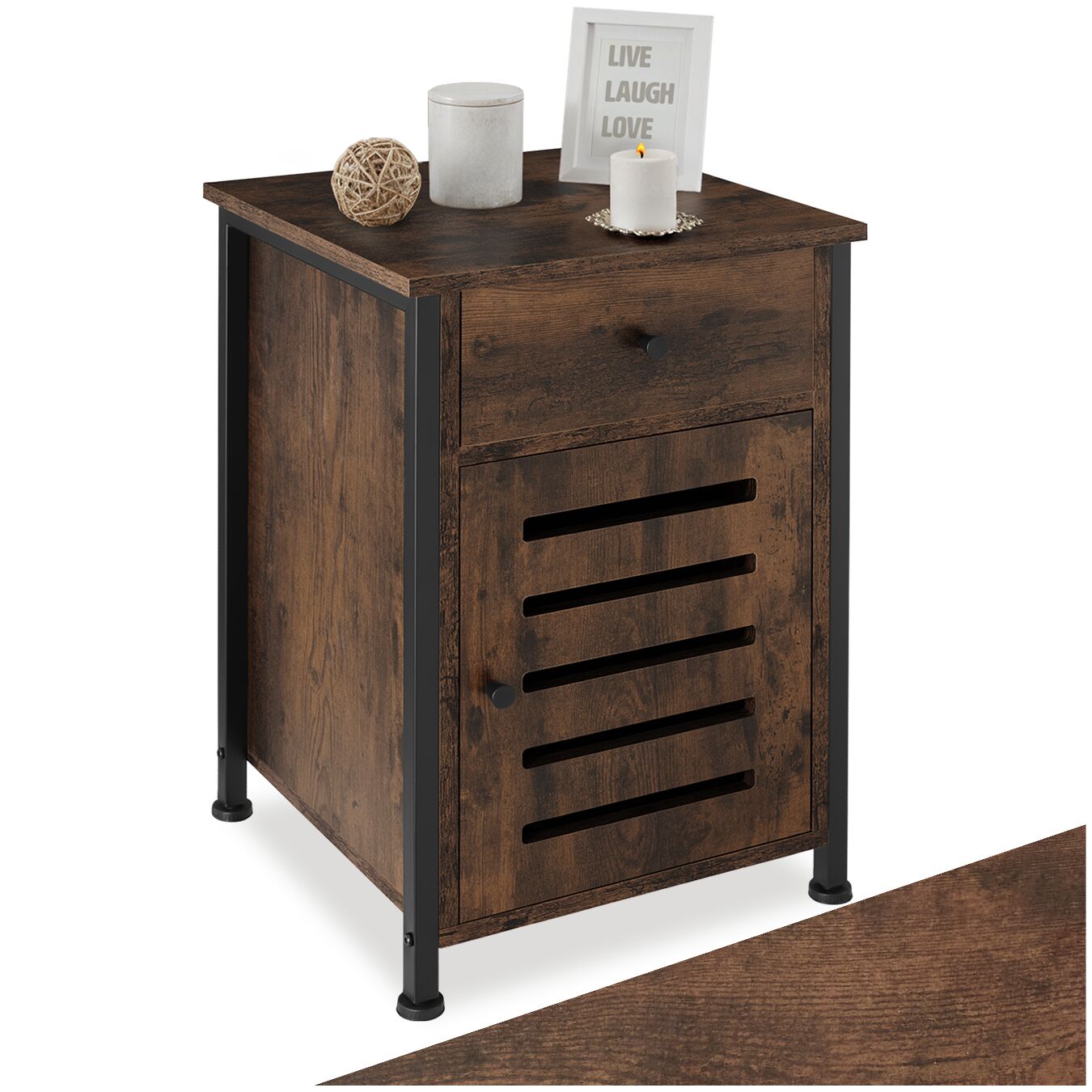 Table De Chevet Style Industriel 40 X 42 605 Cm Bois Foncé