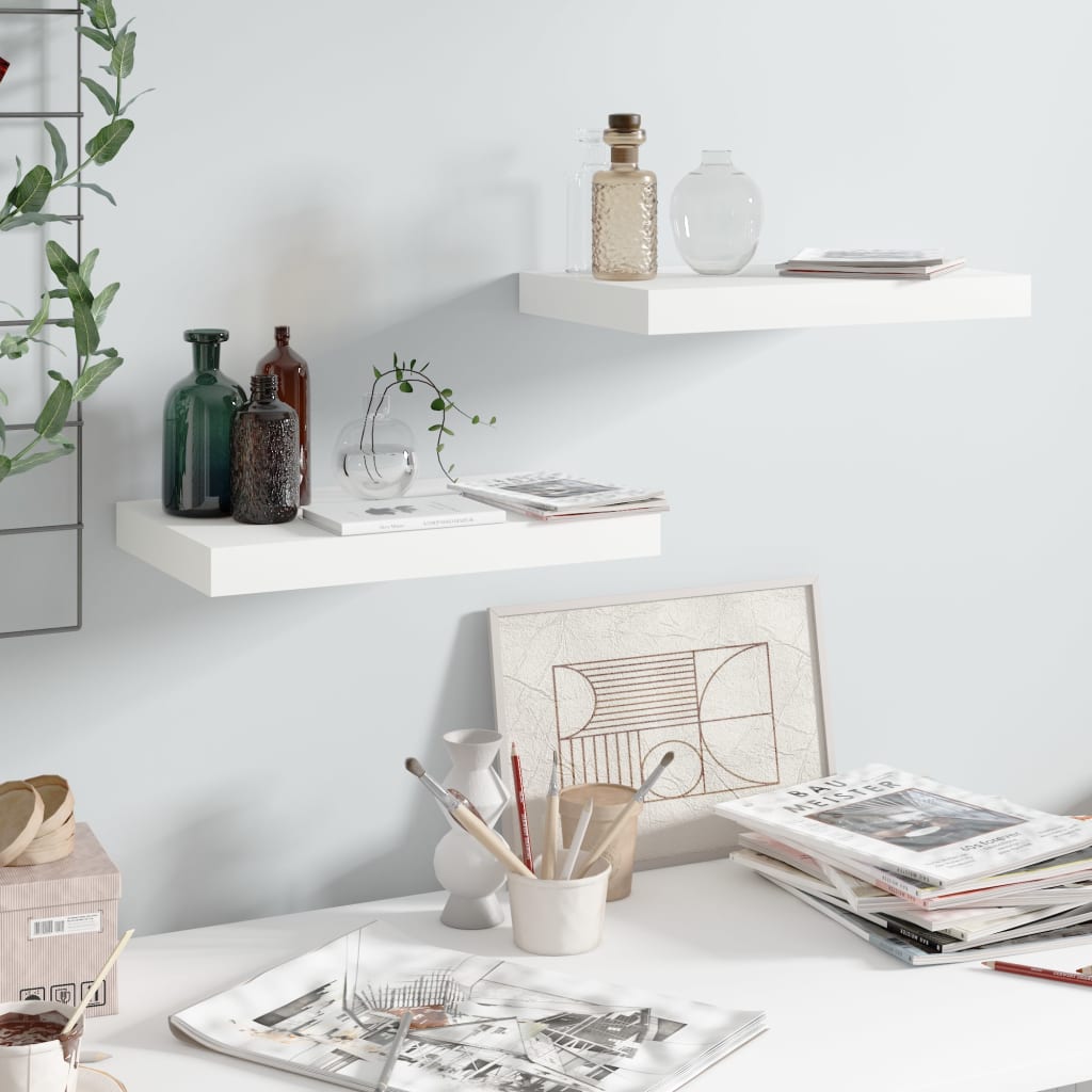 Floating Wall Shelves 2 Pcs High Gloss White 40x23x3.8 Cm Mdf Vidaxl