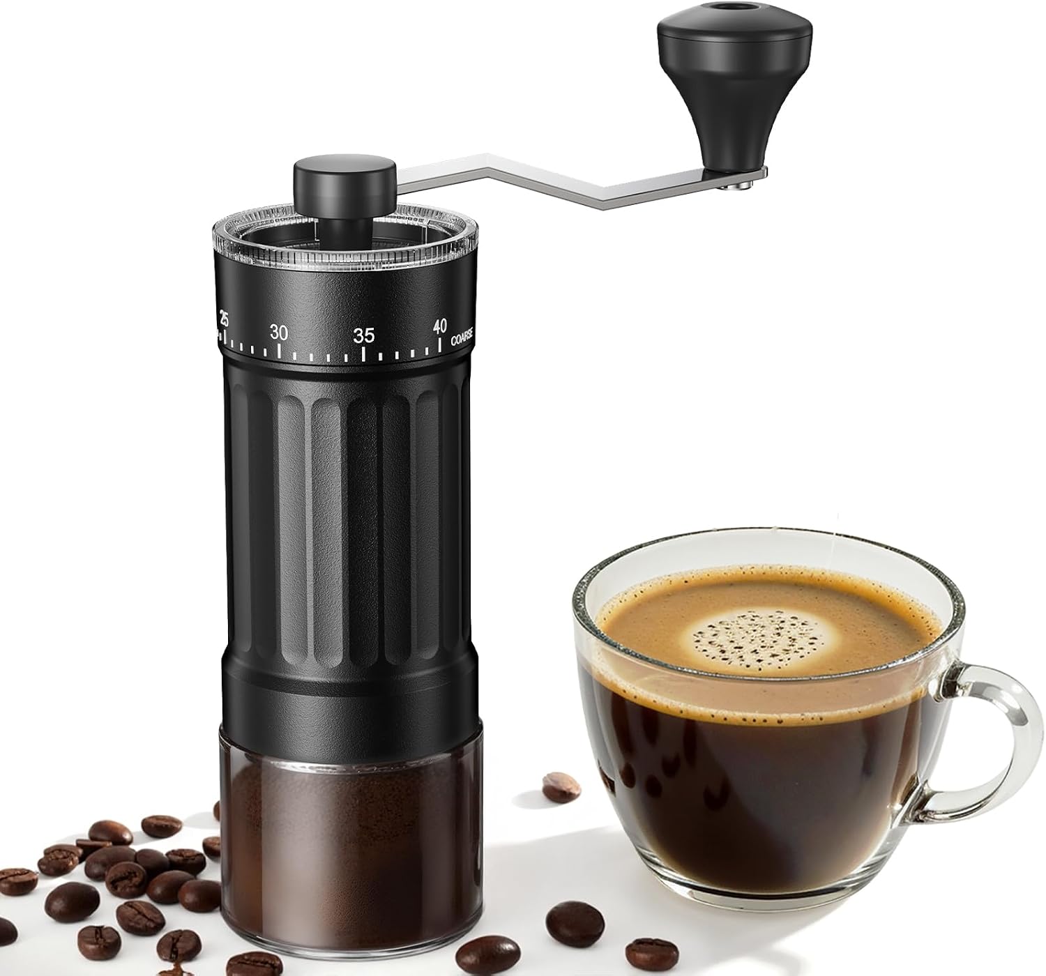 Mini Macinacaffè Manuale - 40 Impostazioni Di Macinatura Regolabili - Macinacaffè Portatile A Mano - Capacità 30 G - Macine Coniche - Con Manovella